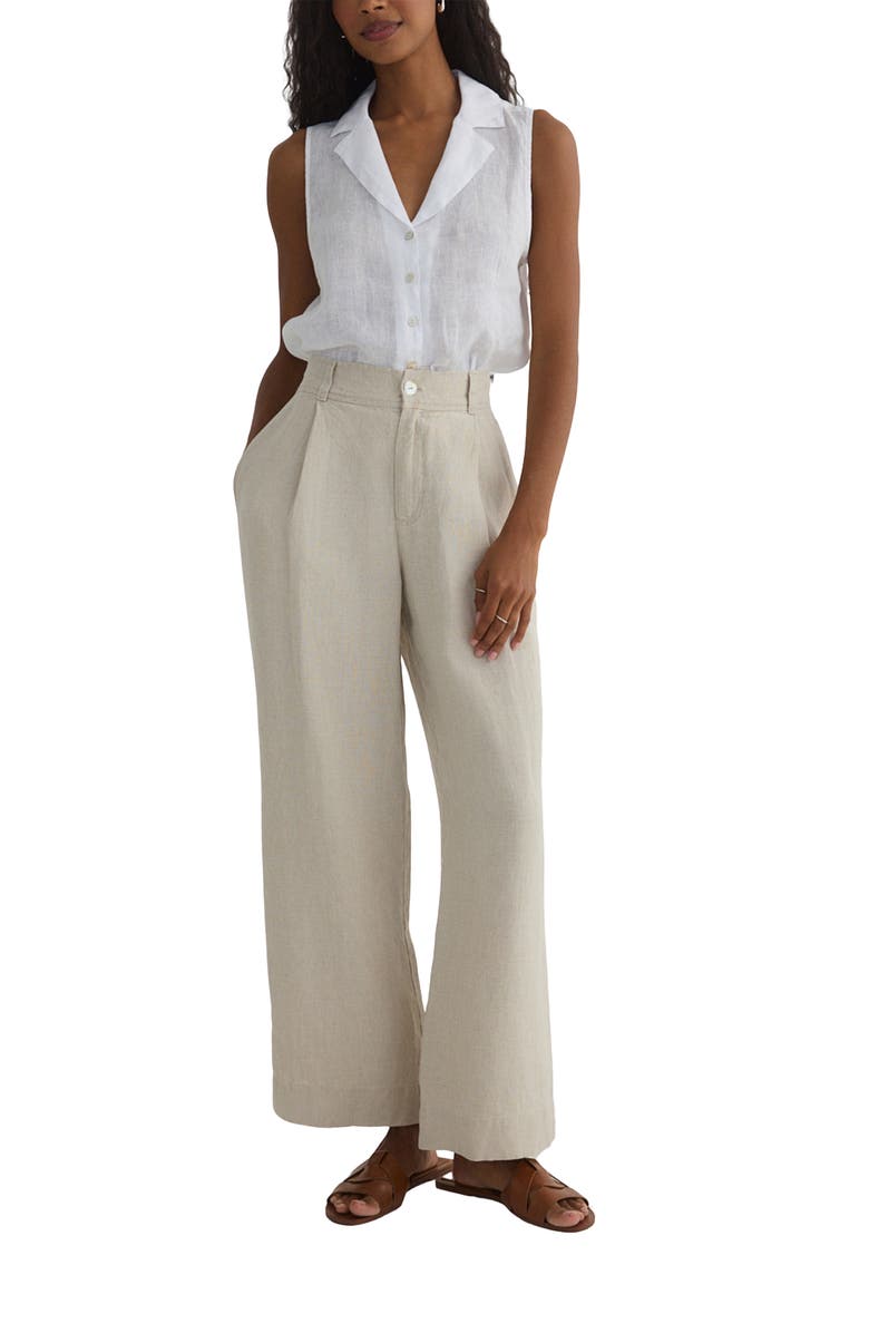 Bella Dahl Pleated High Waist Wide Leg Linen Pants, Alternate, color, 