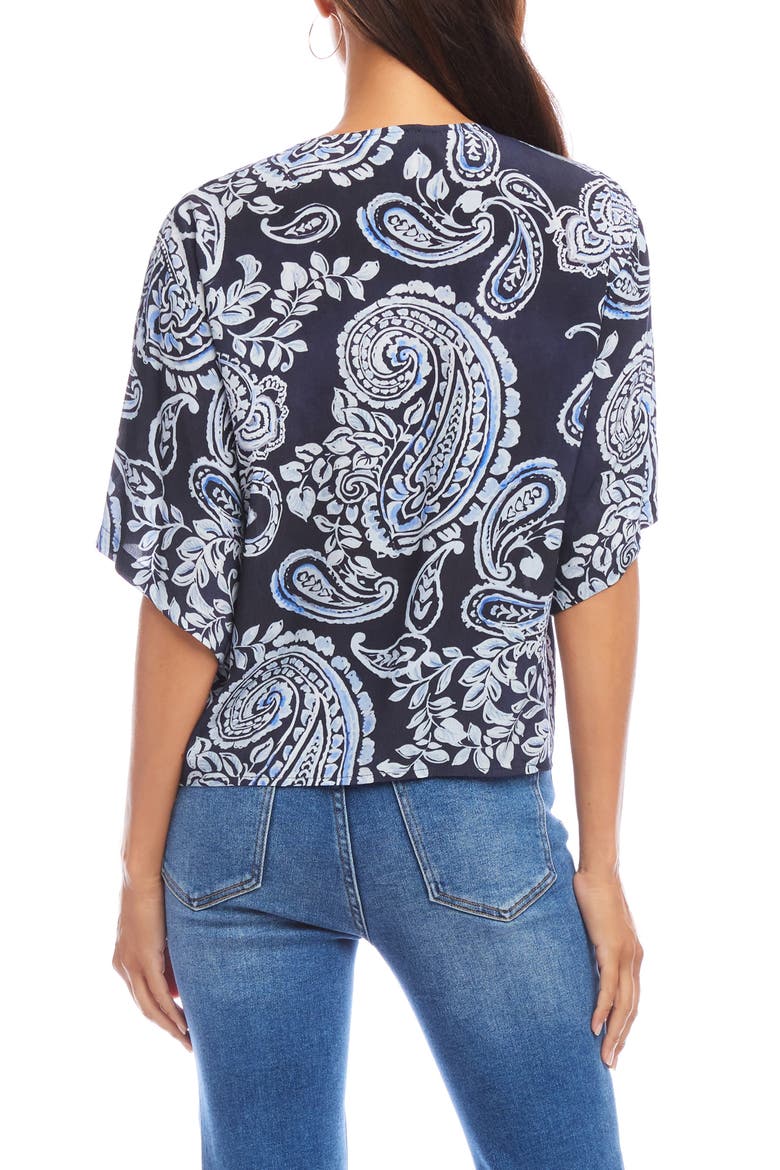 Paisley Flutter Sleeve Tie Front Top, Alternate, color, PAISLEY