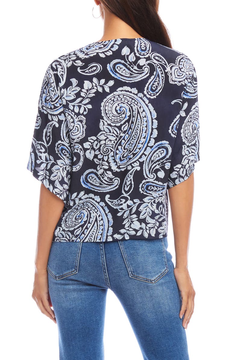 Karen Kane Paisley Flutter Sleeve Tie Front Top, Alternate, color, Paisley
