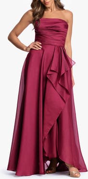 Xscape Evenings Strapless Ruffle Detail Metallic Organza Gown