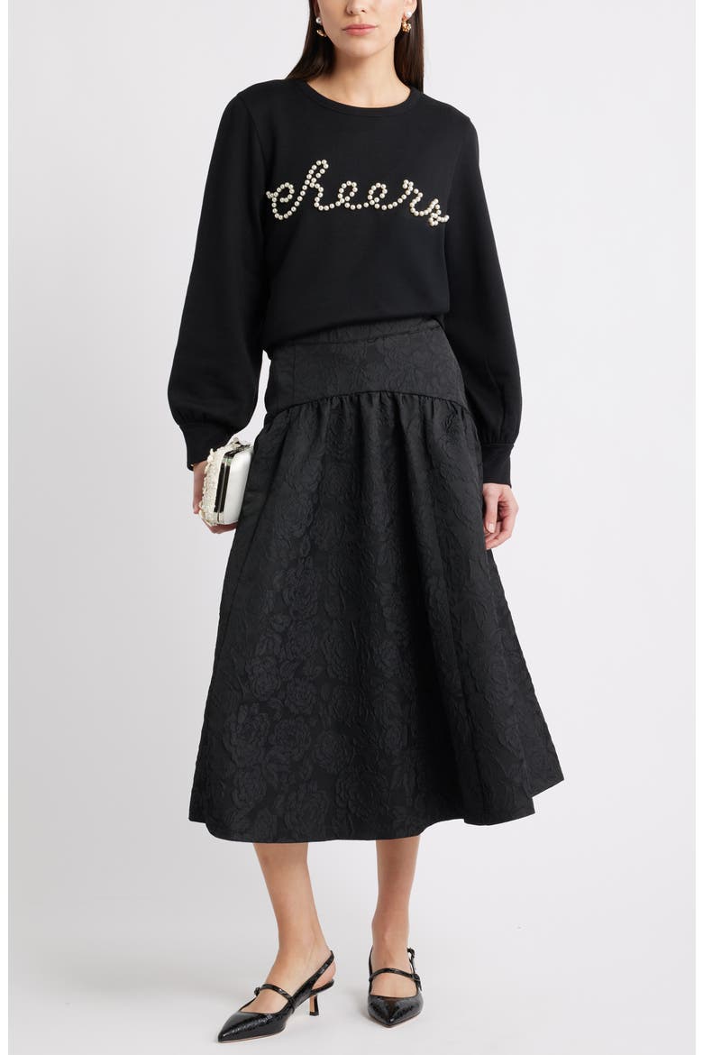 Floral Jacquard Full Midi Skirt, Alternate, color, BLACK JACQUARD
