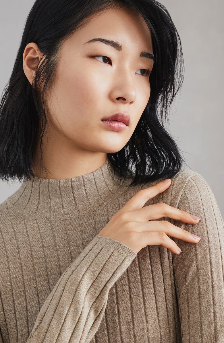 Brunello Cucinelli Sparkling cashmere and silk rib knit mock neck sweater, Alternate, color, 