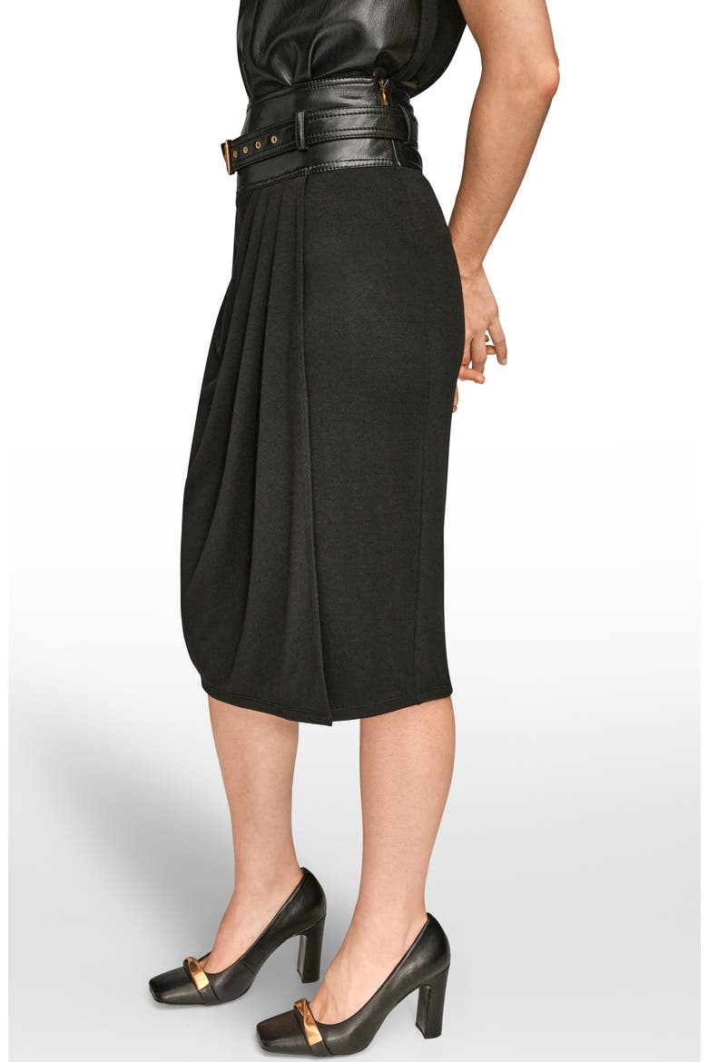 Faux Wrap Skirt With Faux Leather Belt, Alternate, color, BLACK