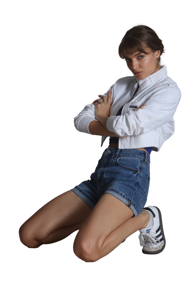 Women's Mini Cropped Racer Jacket, Alternate, color, White