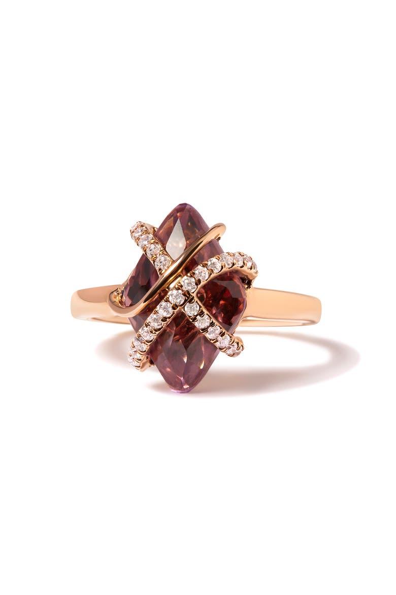 14K Gold 1/5 Ct Diamond Wrapped Amethyst Cocktail Ring, Alternate, color, Pink