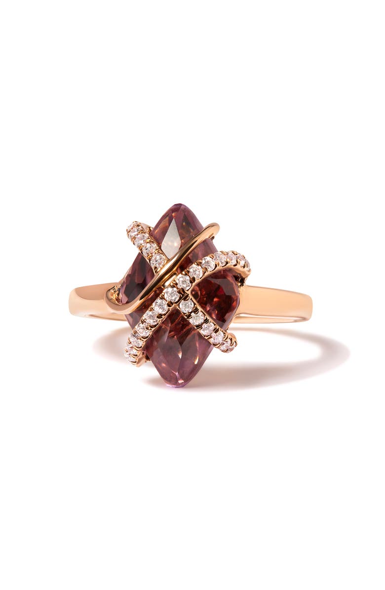 Haus of Brilliance 14K Gold 1/5 Ct Diamond Wrapped Amethyst Cocktail Ring, Alternate, color, Pink