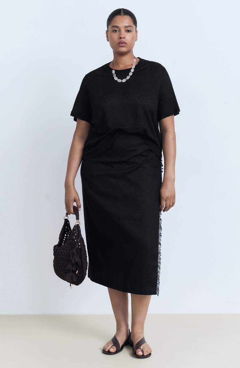 MANGO Slub Linen T-Shirt, Alternate, color, Black