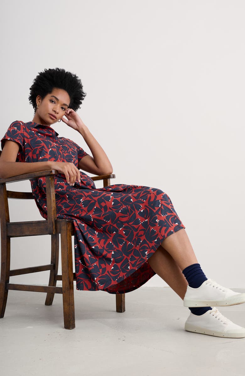 Seasalt Cornwall Mainland Floral Organic Cotton Jersey Midi Shirtdress, Alternate, color, Floral Cutout Dark Cinnamon