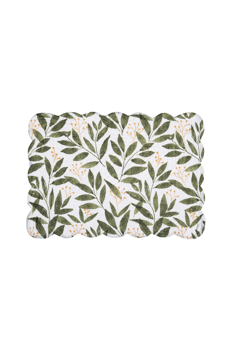Joelle Palm Leaves & Flowers 100% Cotton Set of 6 Placemats 13" x 19", Alternate, color, Green