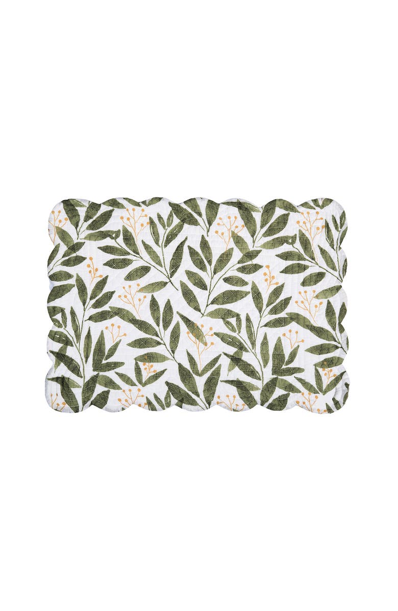 C&F Home Joelle Floral Flowers Palm Leaf Vibrant Scalloped Placemats Set of 6, 13" x 19", Alternate, color, Green