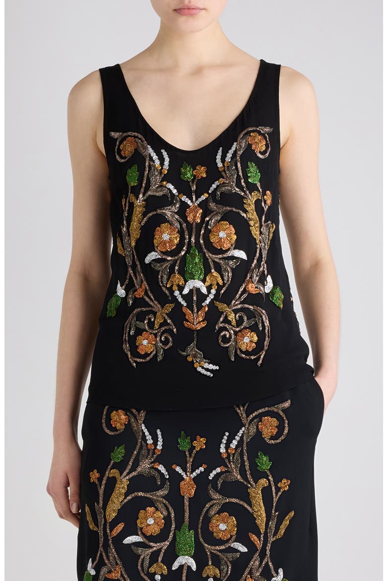 Floral Embroidered Sleeveless Top, Main, color, BLACK