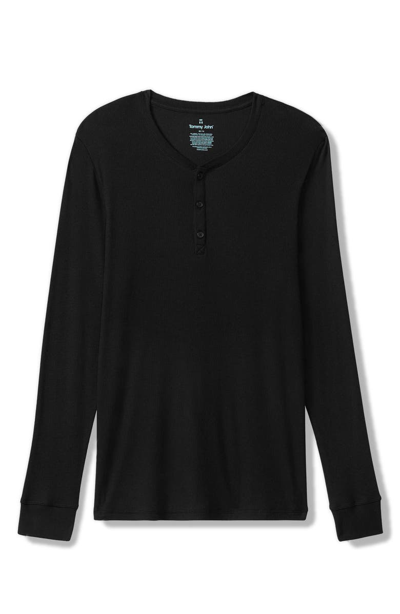 Tommy John Long Sleeve Henley Lounge Shirt, Alternate, color, Black