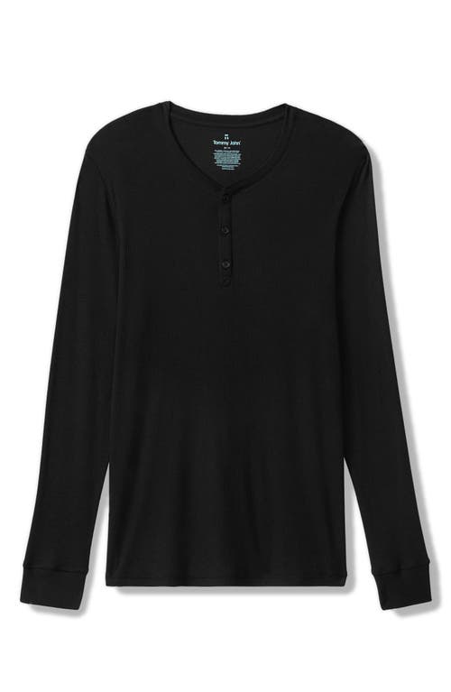Tommy John Tri-blend Lounge Long Sleeve Henley Black In Black
