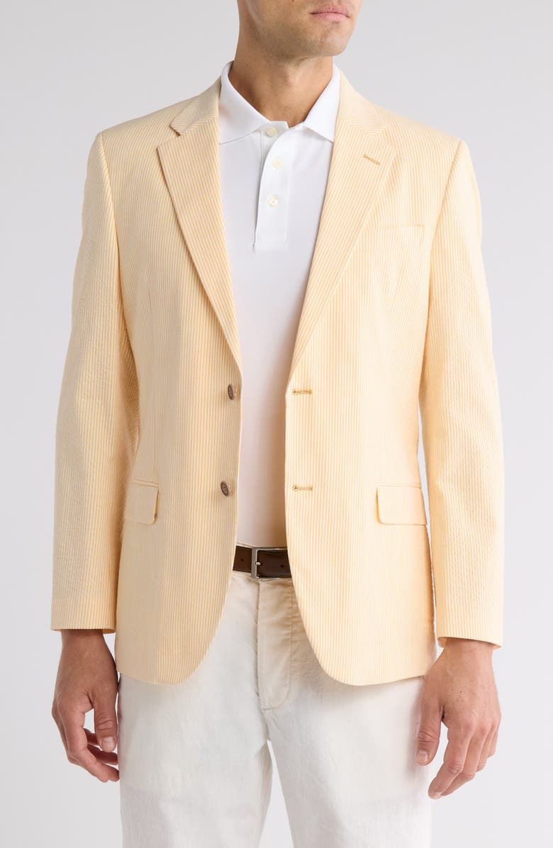 Nautica Yellow Stripe Stretch Cotton Seersucker Sport Coat, Main, color, Yellow