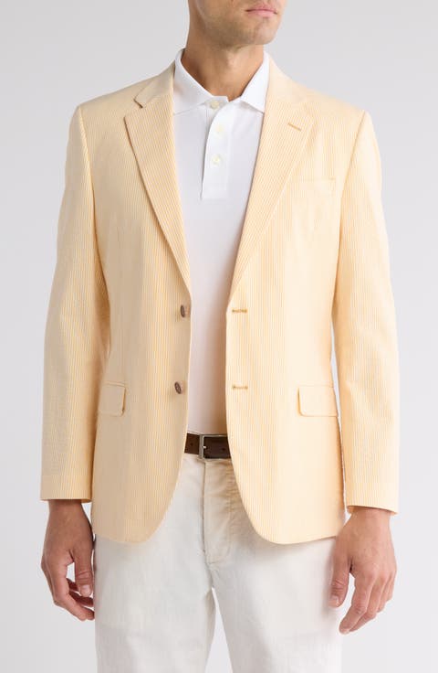 Yellow Stripe Stretch Cotton Seersucker Sport Coat (Short, Regular & Long)