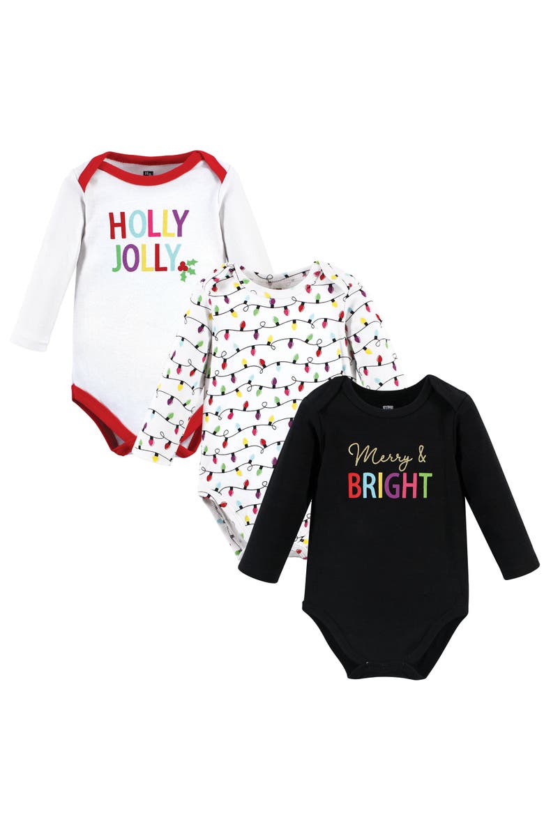 Hudson Baby Infant Breathable Cotton Long-Sleeve Bodysuit Bundle 3 Count, Main, color, Merry And Bright
