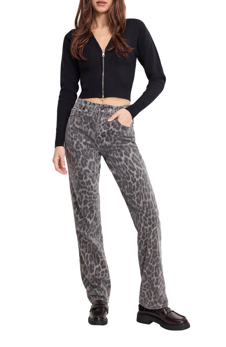 Good American Good Icon Leopard Print Straight Leg Jeans, Alternate, color, Grey Lucky Leopard