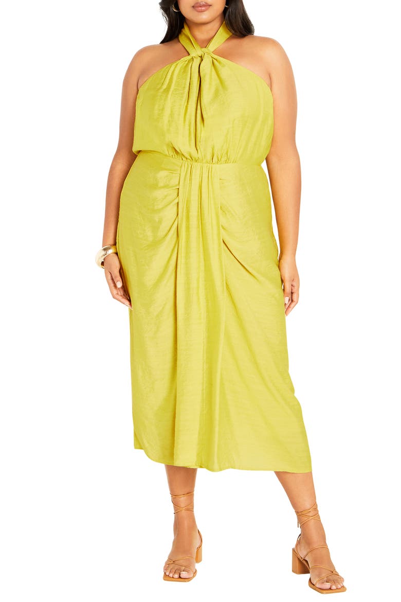 Briella Twist Neck Midi Dress, Main, color, LUSH LIME