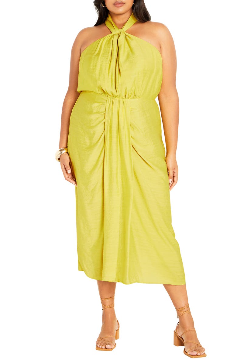 City Chic Briella Twist Neck Midi Dress, Main, color, Lush Lime