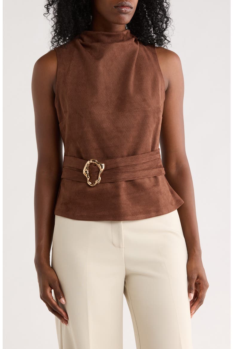 Belted Faux Suede Shell, Main, color, MAPLE SYRUP
