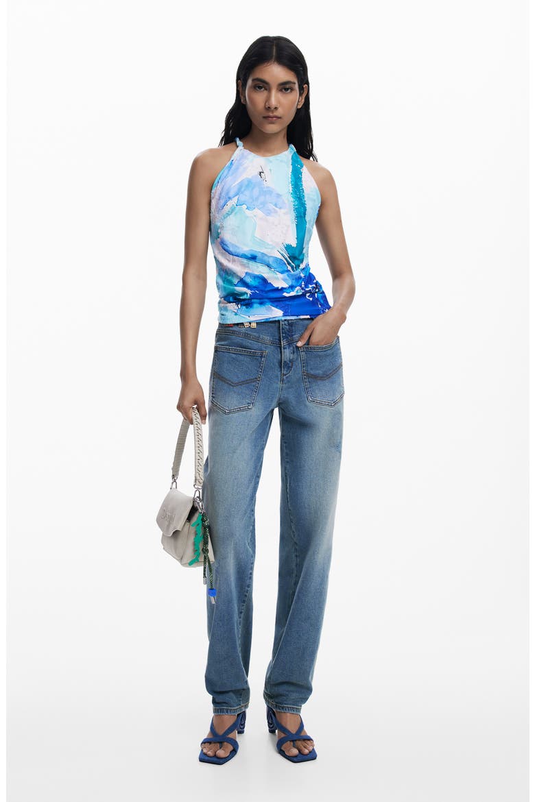 Sleeveless Abstract Print Top, Alternate, color, BLUE