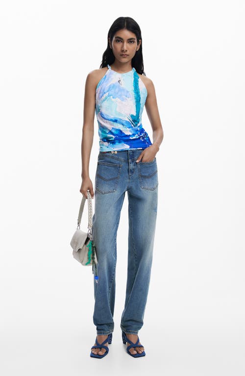 Desigual Sleeveless Abstract Print Top In Blue