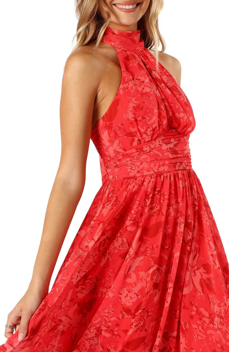 Petal & Pup Primrose Floral Chiffon Halter Maxi Dress, Alternate, color, Red Floral
