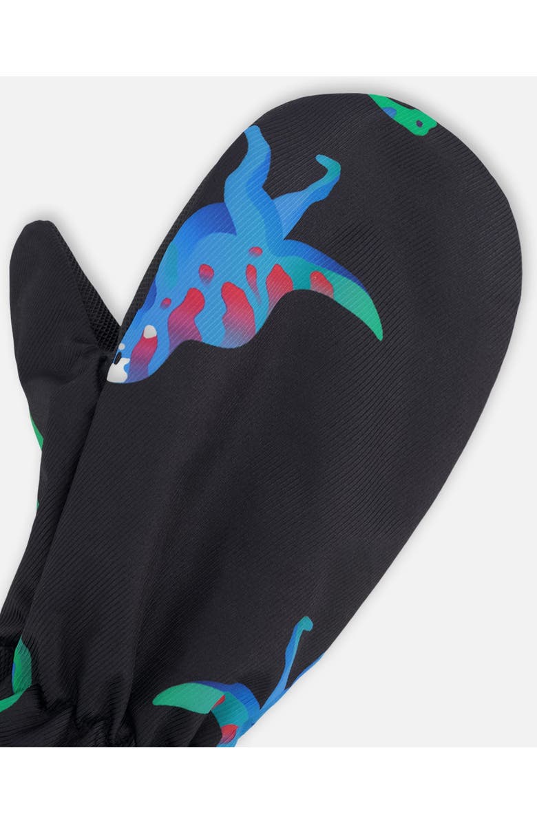 Deux par Deux Boy Mid-Season Mittens Animal Print in Recycled Polyester, Alternate, color, Black Dinosaur Print