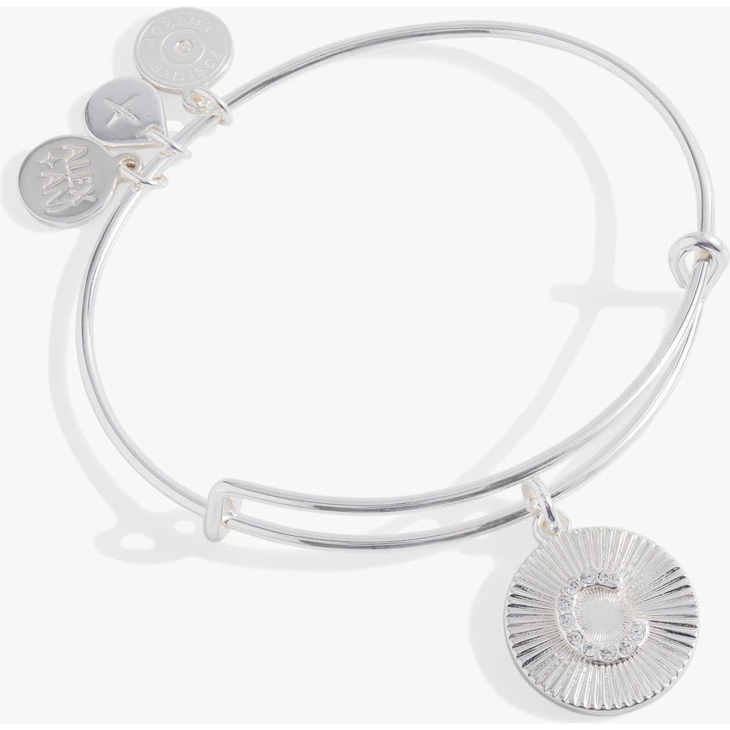 Alex And Ani Pave Starburst Texture Initial Bangle Bracelet In Silver - C