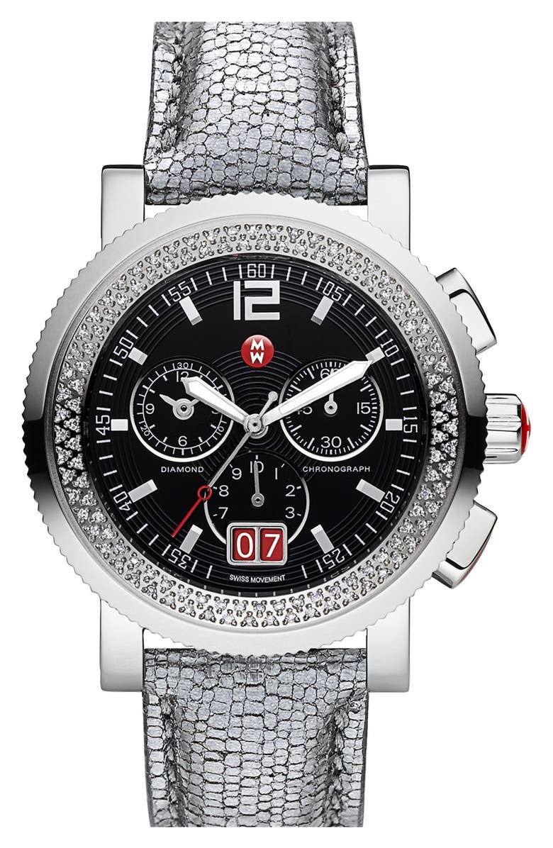 MICHELE 'Sport Sail - Large' Diamond Black Dial Watch Case, Alternate, color,