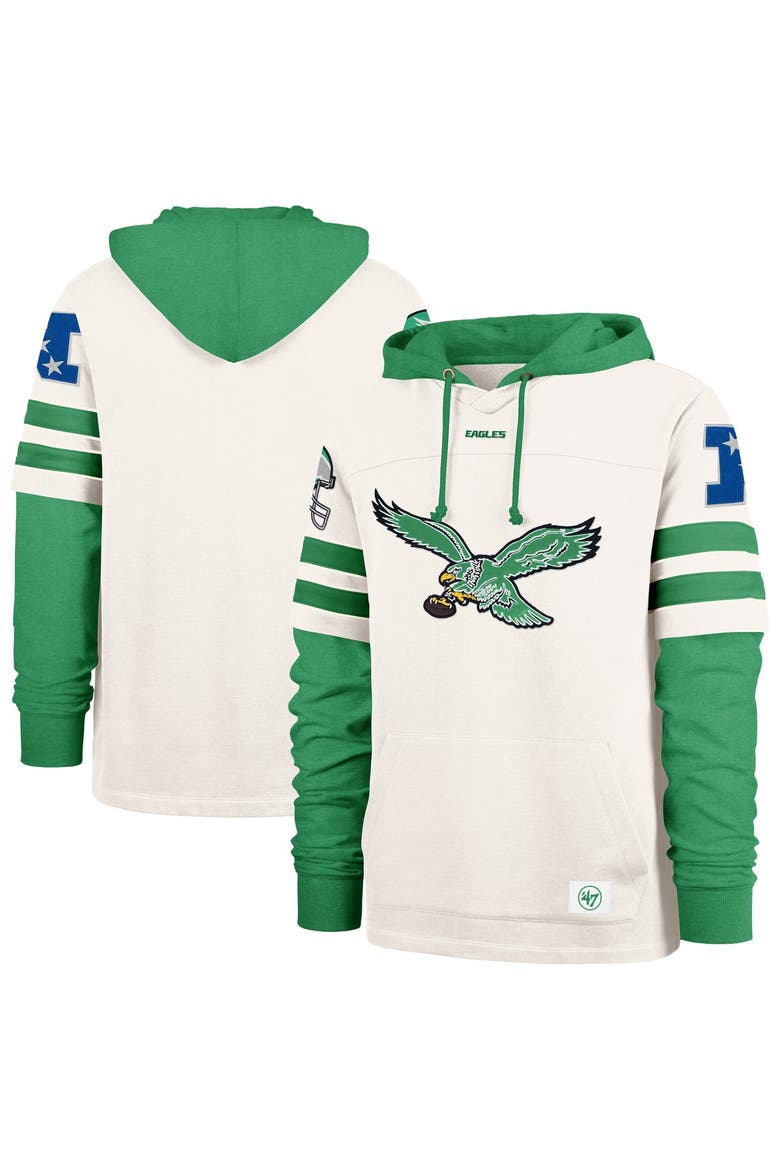 Men's '47  Cream Philadelphia Eagles Split Zone Cornerback Duo Lacer Hoodie, Main, color, Cream