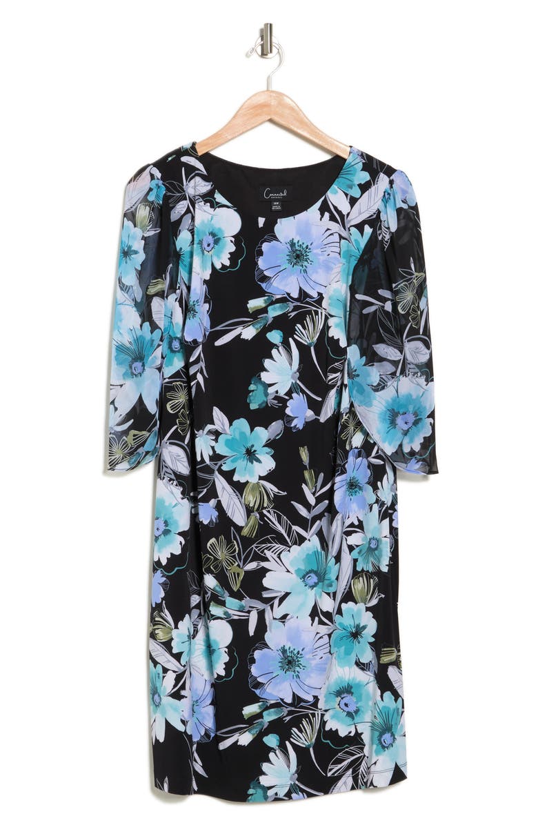 Connected Apparel Floral Chiffon Sleeve Dress, Alternate, color, 
