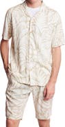 PAISLEY & GRAY Trim Fit Frond Print Linen Blend Camp Shirt