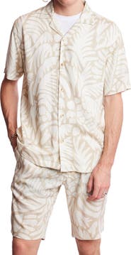 PAISLEY & GRAY Trim Fit Frond Print Linen Blend Camp Shirt