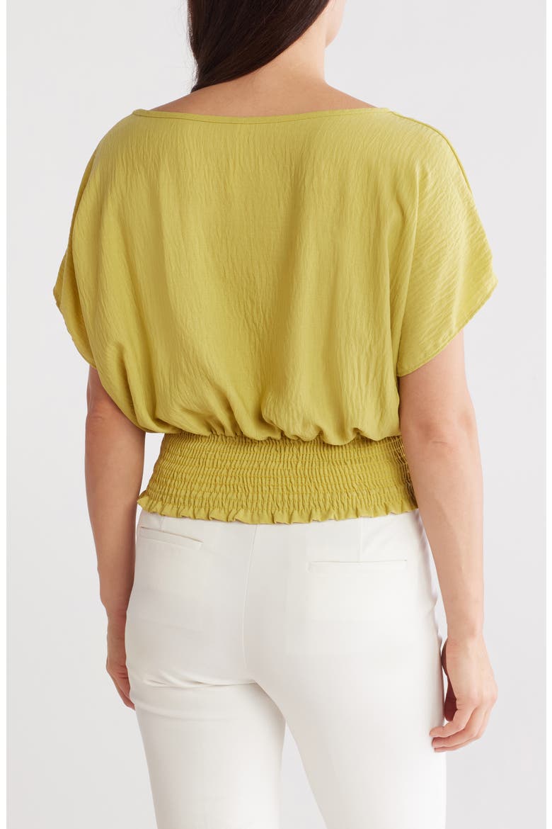 Short Sleeve Smocked Hem Blouson Top, Alternate, color, DARK CITRON