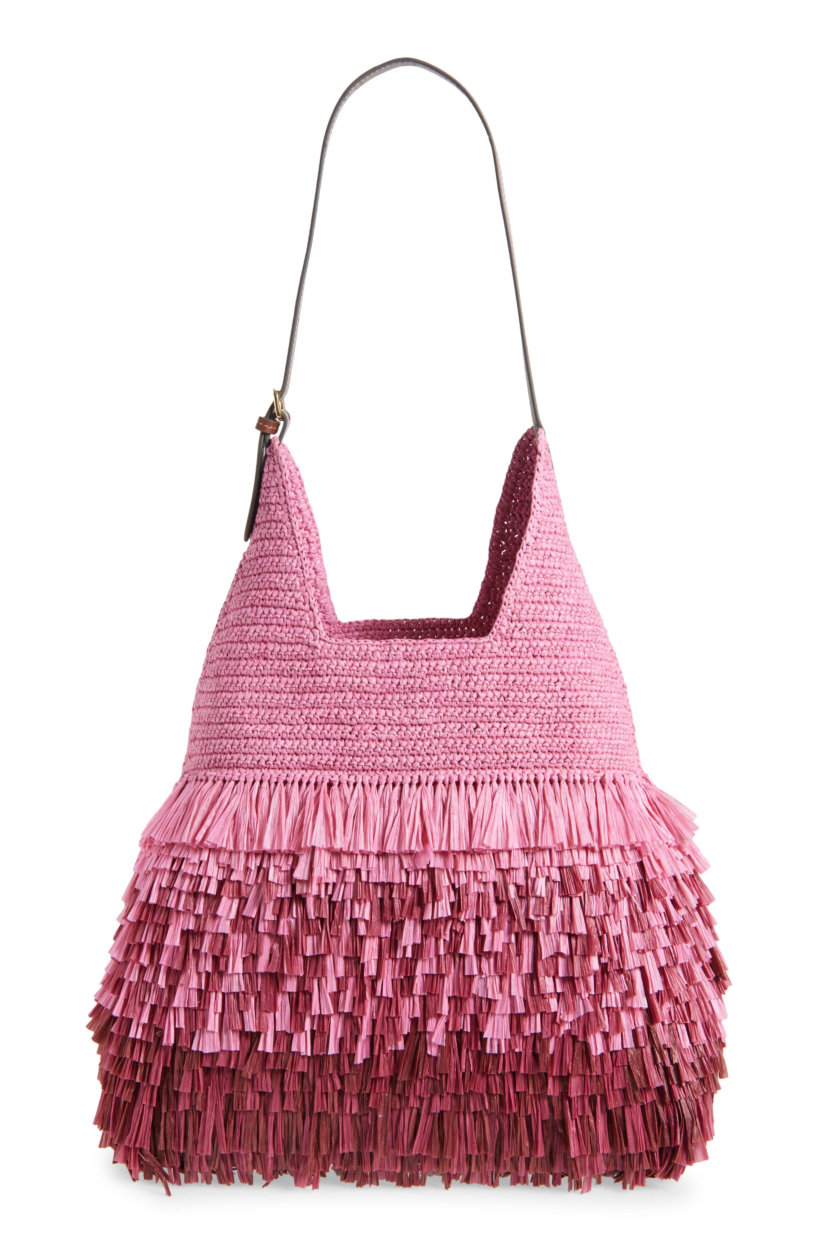Anya Hindmarch Dégradé Shag Raffia Hobo Bag, Alternate, color, Bubblegum