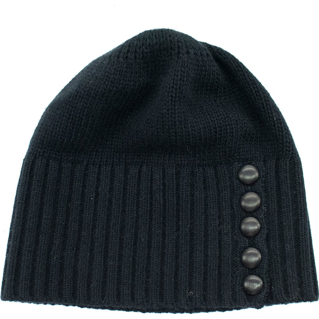 Portolano Beanie Hat With Leather Buttons In Black