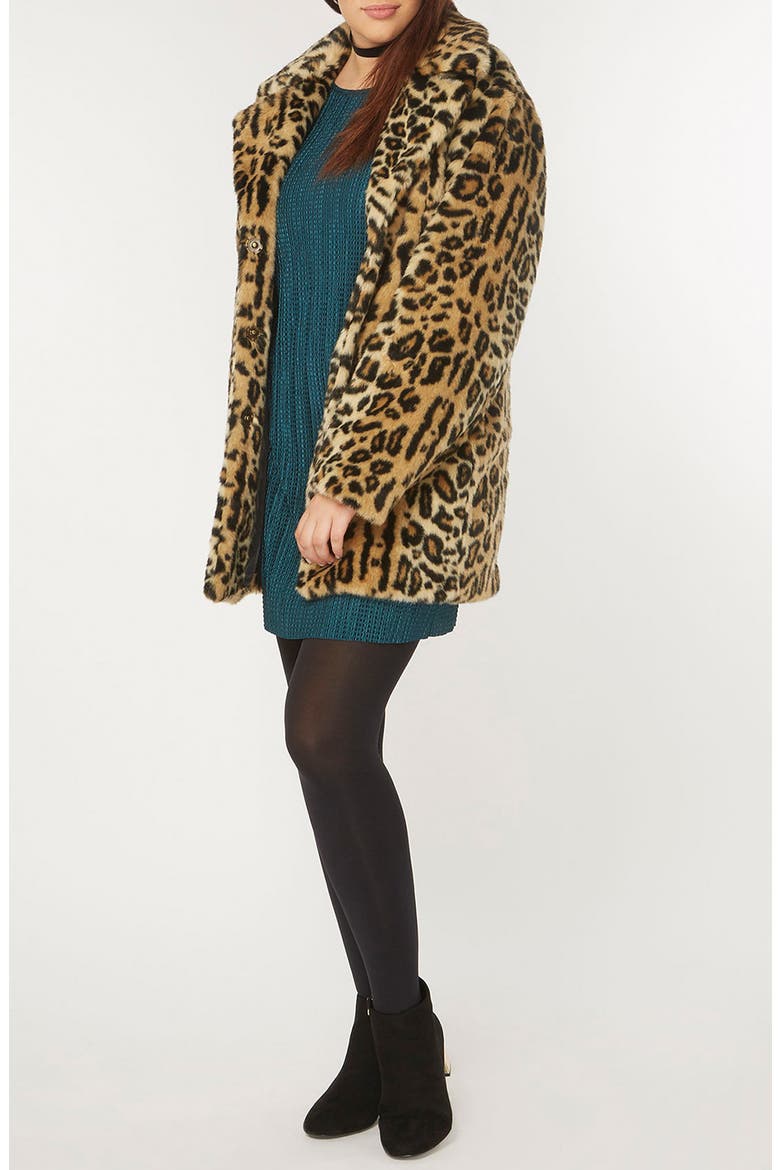 Leopard Print Faux Fur Coat, Alternate, color, LEOPARD