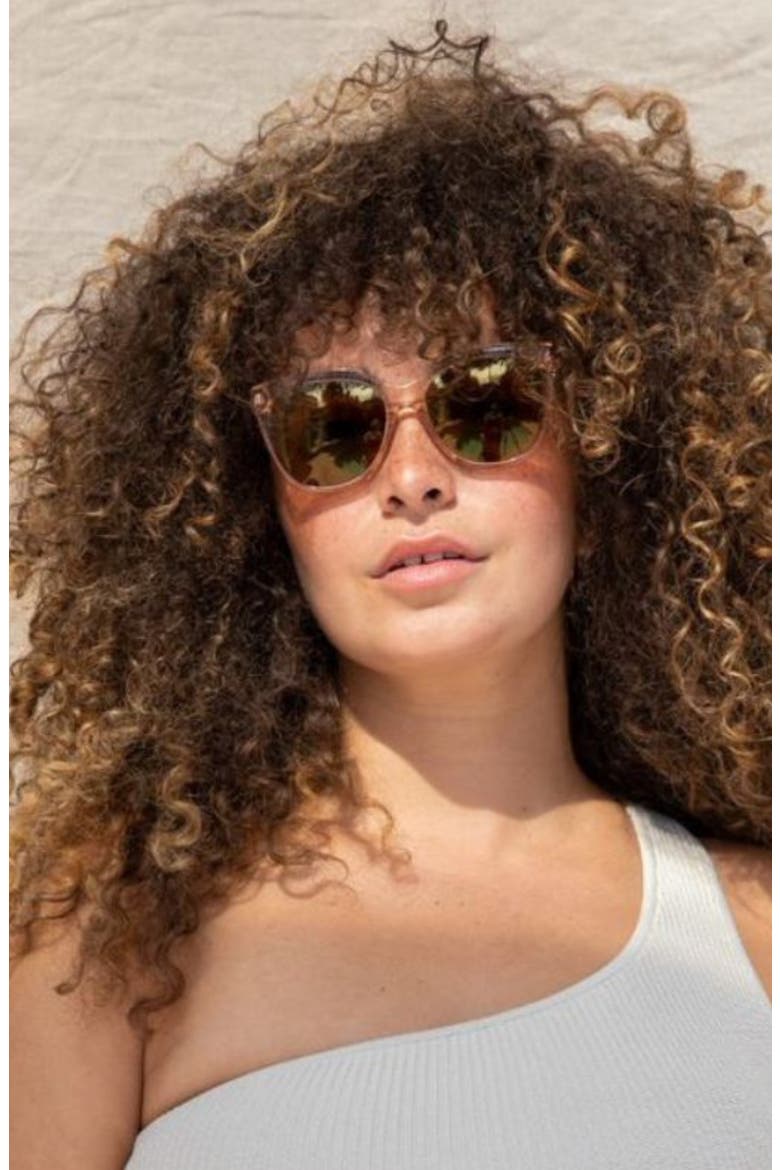 Pikake 55mm Low Bridge Medium Width Polarized Cat Eye Sunglasses, Alternate, color, GUAVA MIMOSA / GOLD MIRROR