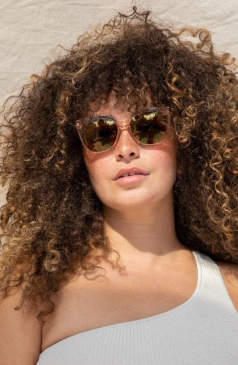 Mohala Eyewear Pikake 55mm Low Bridge Medium Width Polarized Cat Eye Sunglasses, Alternate, color, Guava Mimosa / Gold Mirror