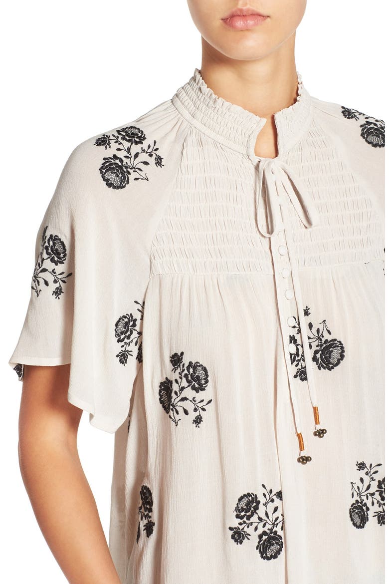 Embroidered Woven Top, Alternate, color, WHITE W/ BLACK EMBROIDERY