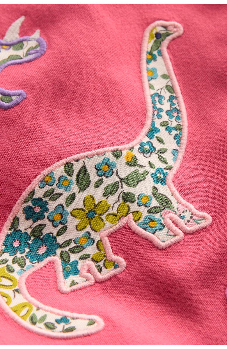 Mini Boden Kids' Frill Neck Long Sleeve Appliqué T-Shirt, Alternate, color, Rose Pink Dinosaurs