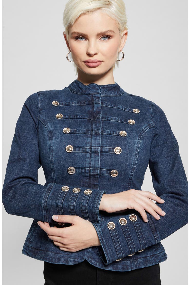 Clash Marching Denim Jacket, Alternate, color, BLUE