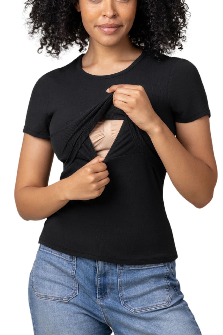 Ribbed Crew Neck Nursing T-shirt, Alternate, color, Black