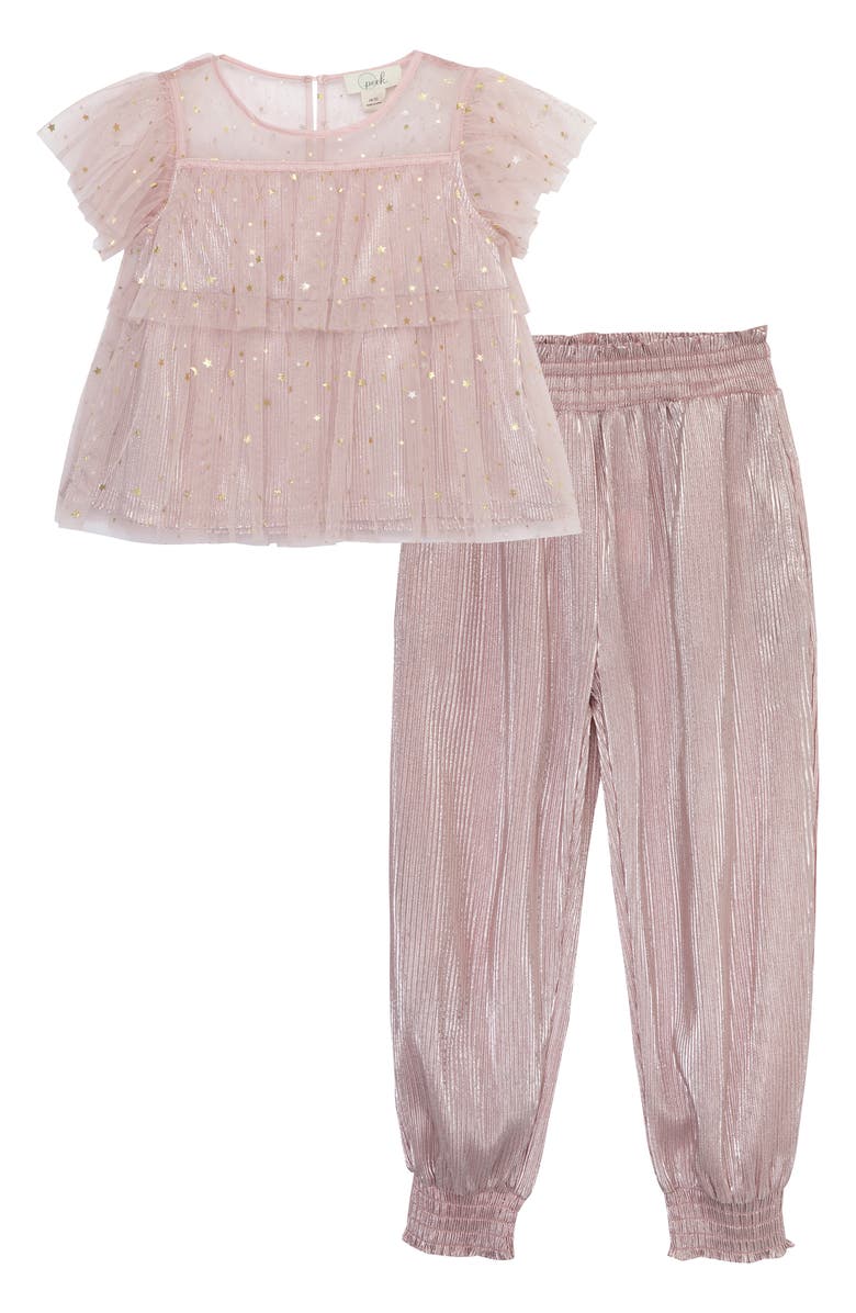 Peek Aren't You Curious Kids' Sparkle Mesh Top & Joggers Set, Alternate, color, Light Pink