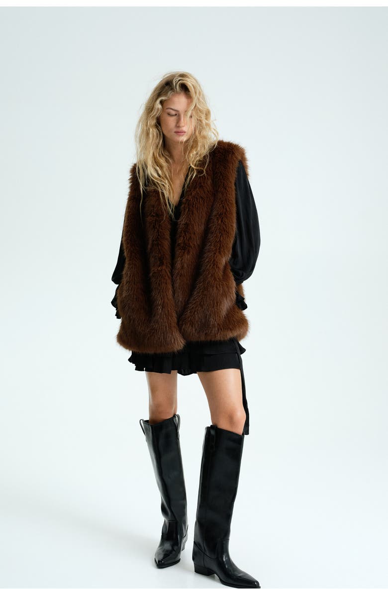 H&M Fluffy Gilet, Alternate, color, Dark Brown