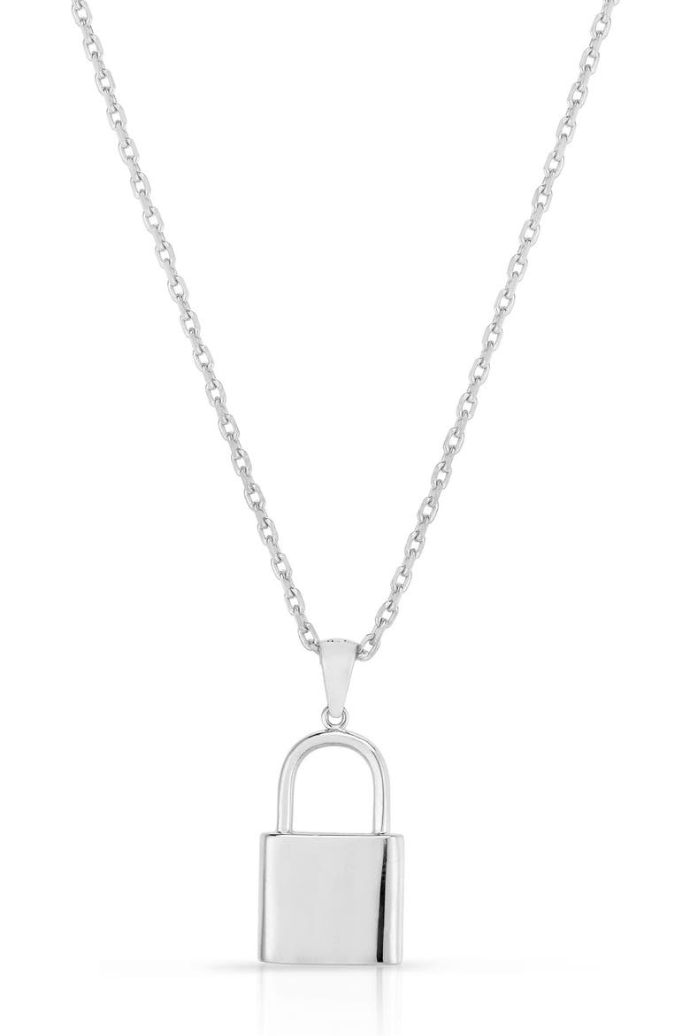 Sterling Silver Padlock Pendant Necklace, Main, color, SILVER