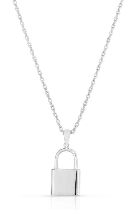 Sterling Silver Padlock Pendant Necklace