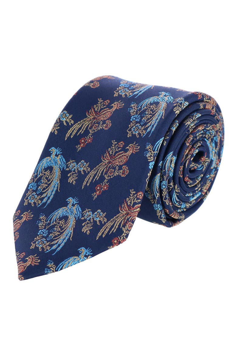 Birds of Prosperity Silk Tie, Main, color, NAVY