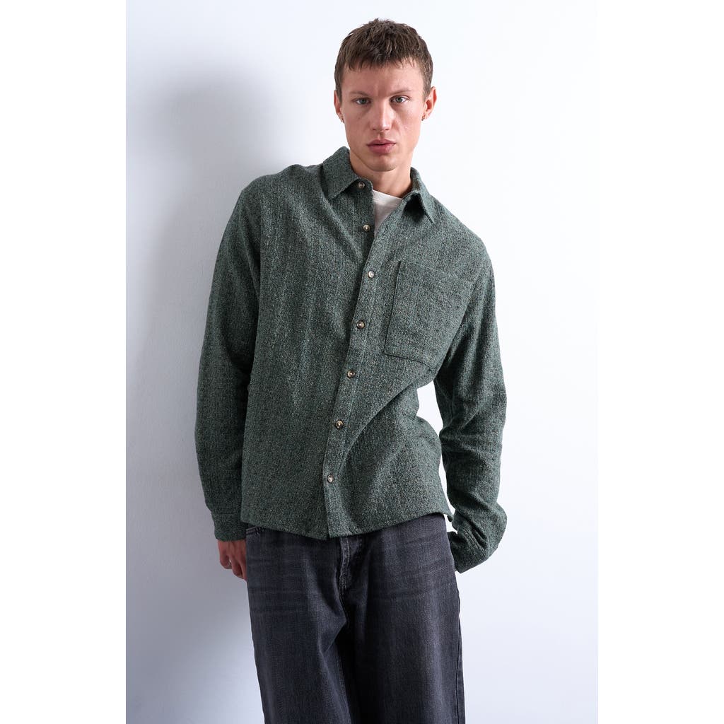 Topman Marl Textured Cotton Button-up Shirt In Green
